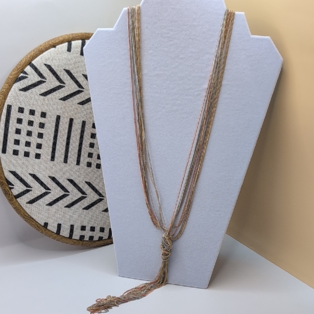 Natasha Couture Gold and Silver Lariat Necklace